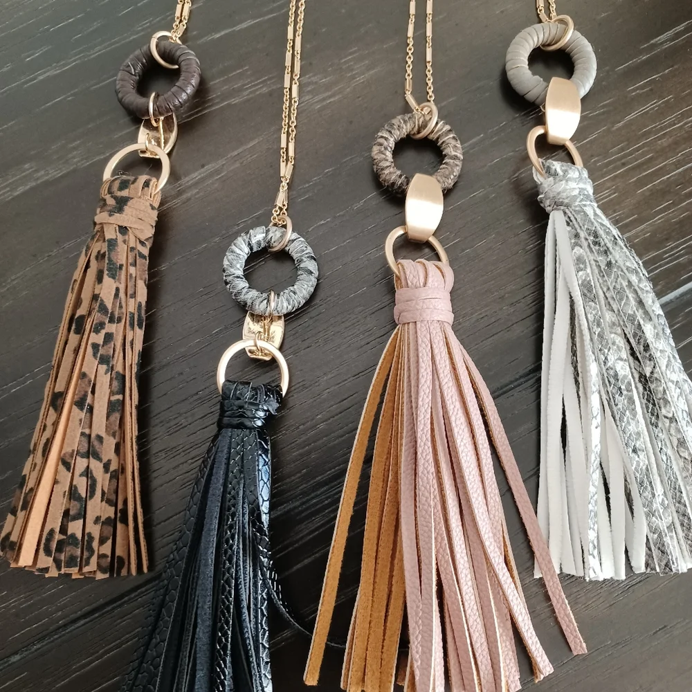 Faux Leather Tassel Necklace - Picture 1 of 7